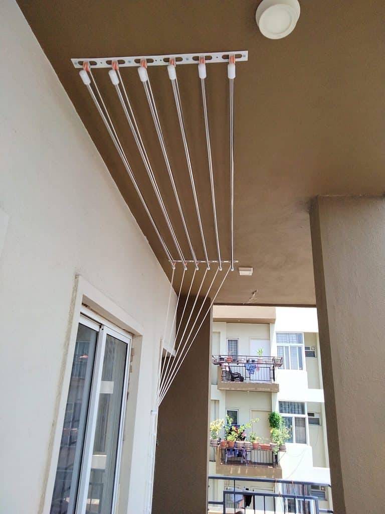 Stainless steel cloth hanger installed in Bangalore apartment balcony